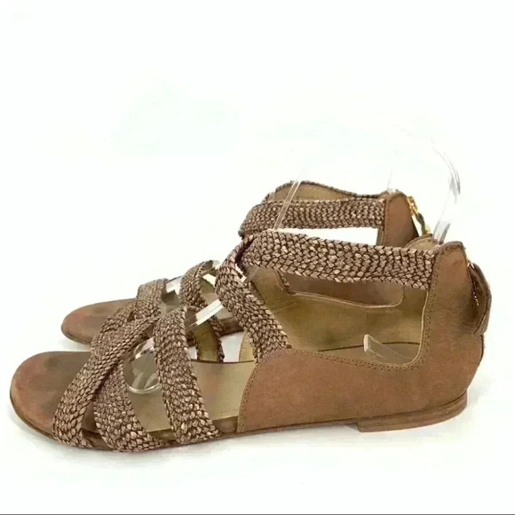 Stuart Weitzman womens flat sandals size 8 brown leather braided gladiator - Picture 5 of 12